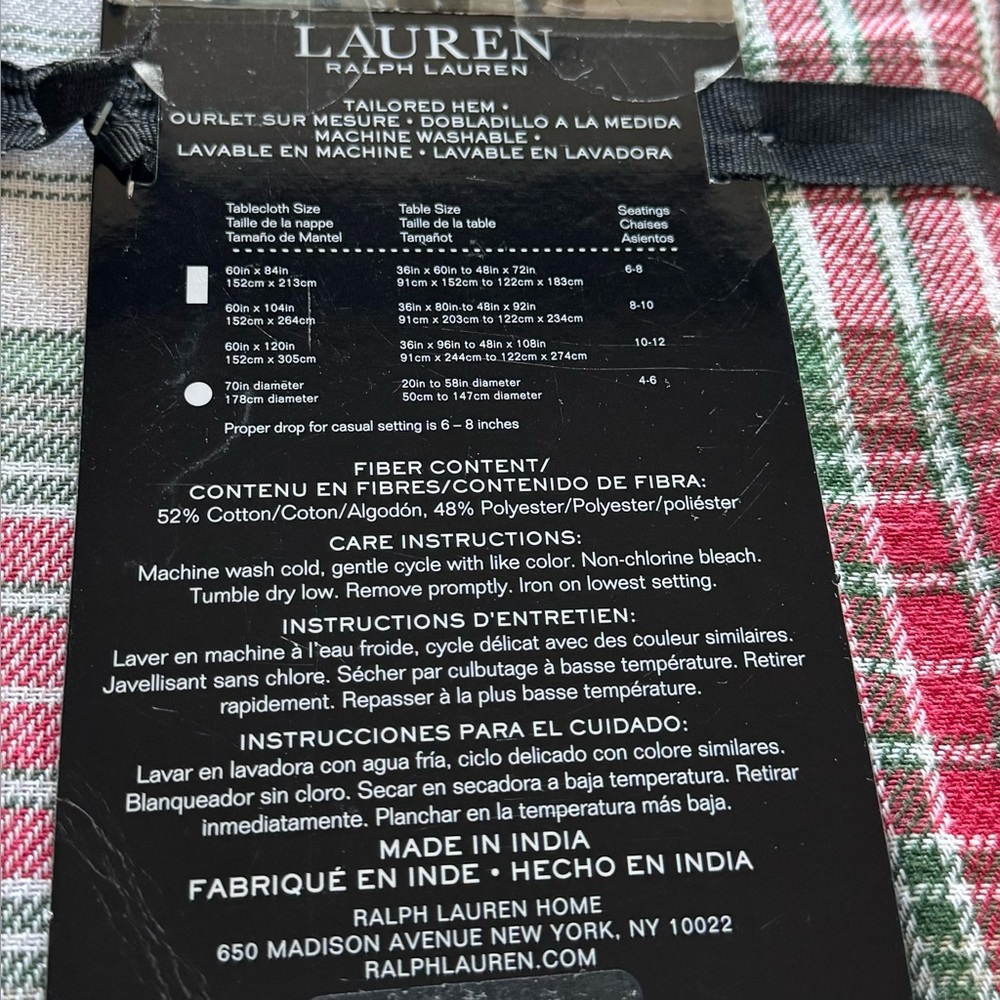 New, Oblong Lauren Ralph Lauren Holiday Plaid Tablecloth🎄 - Picture 4 of 4